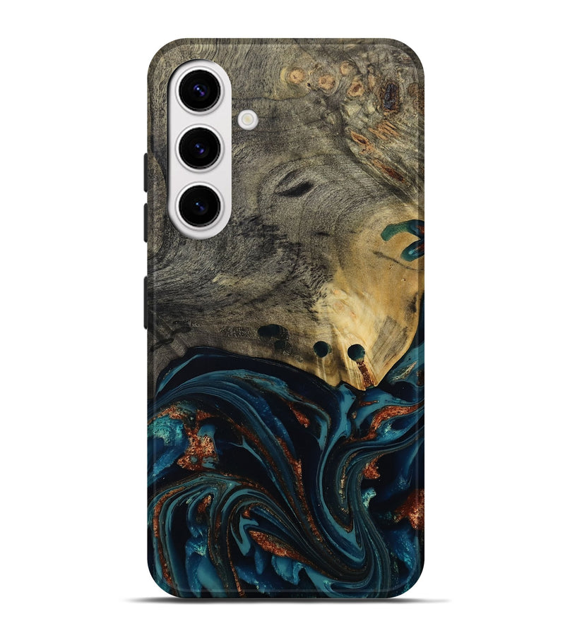 Galaxy S25 Plus Wood Live Edge Phone Case - Orlando (Teal & Gold, 808563)