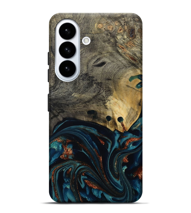 Galaxy S26 Plus Wood Live Edge Phone Case - Orlando (Teal & Gold, 808563)