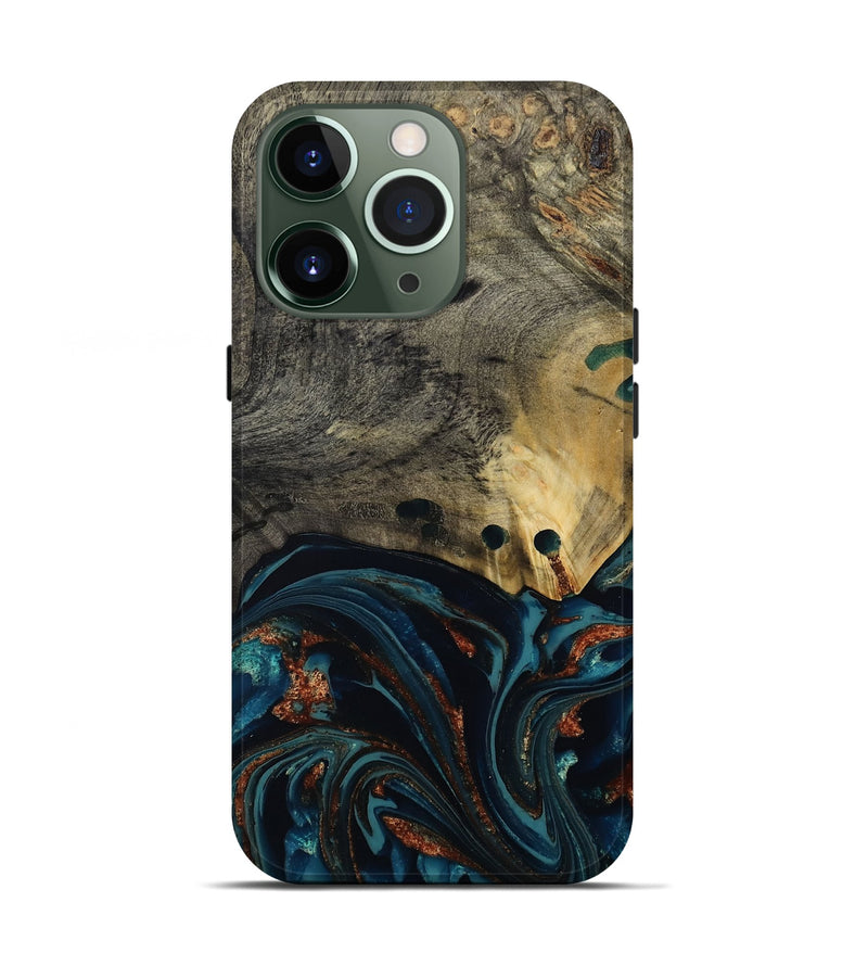 iPhone 13 Pro Wood Live Edge Phone Case - Orlando (Teal & Gold, 808563)
