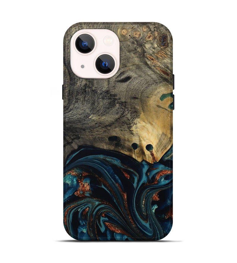 iPhone 14 Wood Live Edge Phone Case - Orlando (Teal & Gold, 808563)