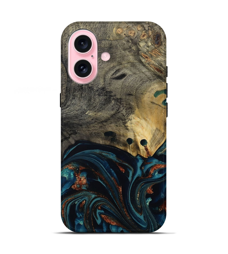 iPhone 17 Wood Live Edge Phone Case - Orlando (Teal & Gold, 808563)