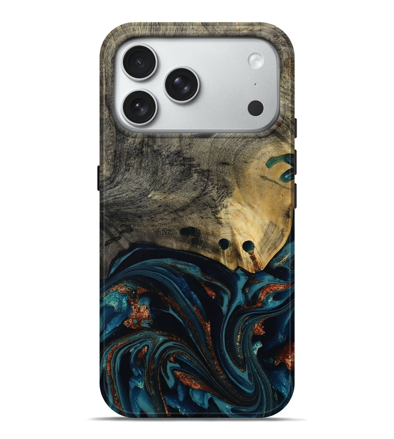 iPhone 18 Pro Max Wood Live Edge Phone Case - Orlando (Teal & Gold, 808563)