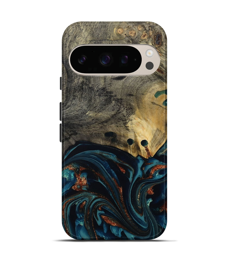 Pixel 10 Pro Wood Live Edge Phone Case - Orlando (Teal & Gold, 808563)