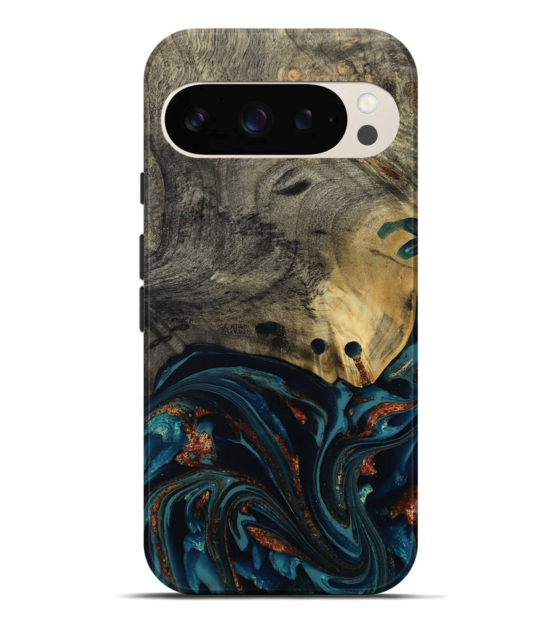Pixel 10 Pro XL Wood Live Edge Phone Case - Orlando (Teal & Gold, 808563)