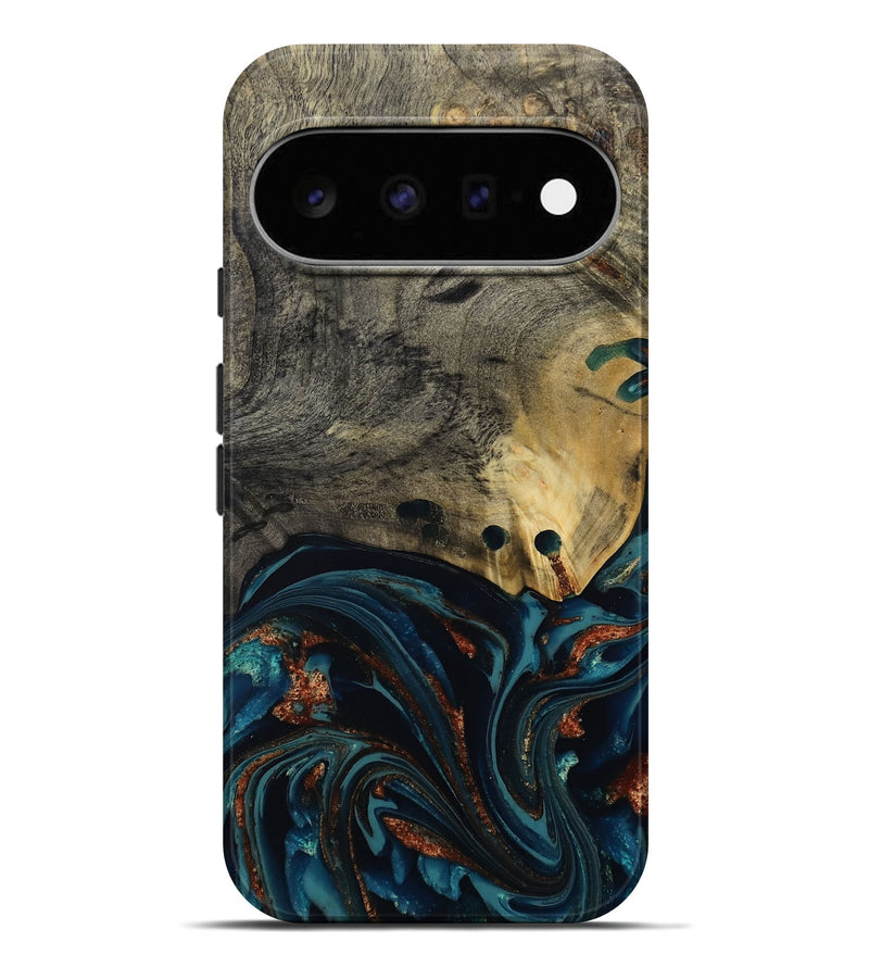 Pixel 11 Pro XL Wood Live Edge Phone Case - Orlando (Teal & Gold, 808563)