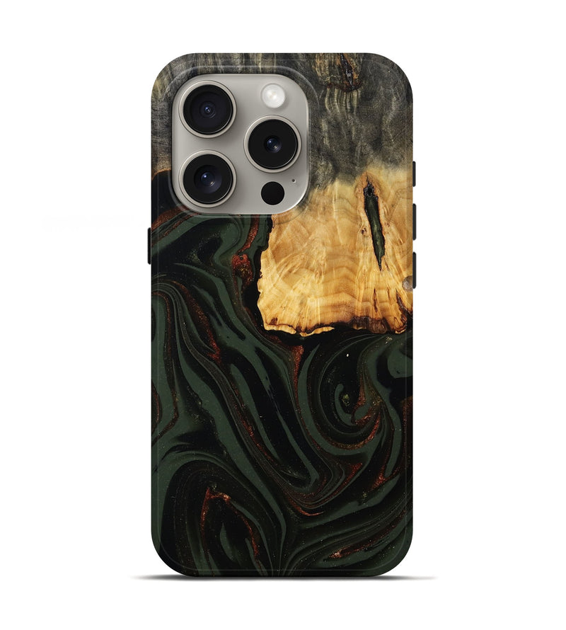 iPhone 16 Pro Wood Live Edge Phone Case - Axton (Green, 808565)