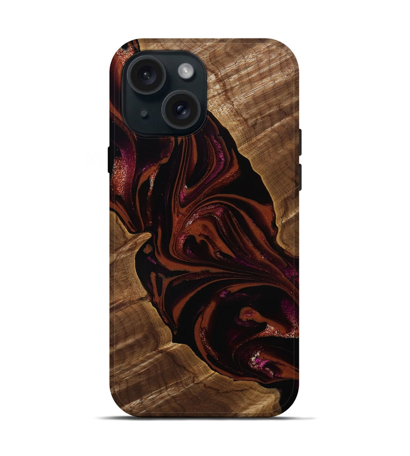 iPhone 15 Wood Live Edge Phone Case - Jett (Red, 808566)