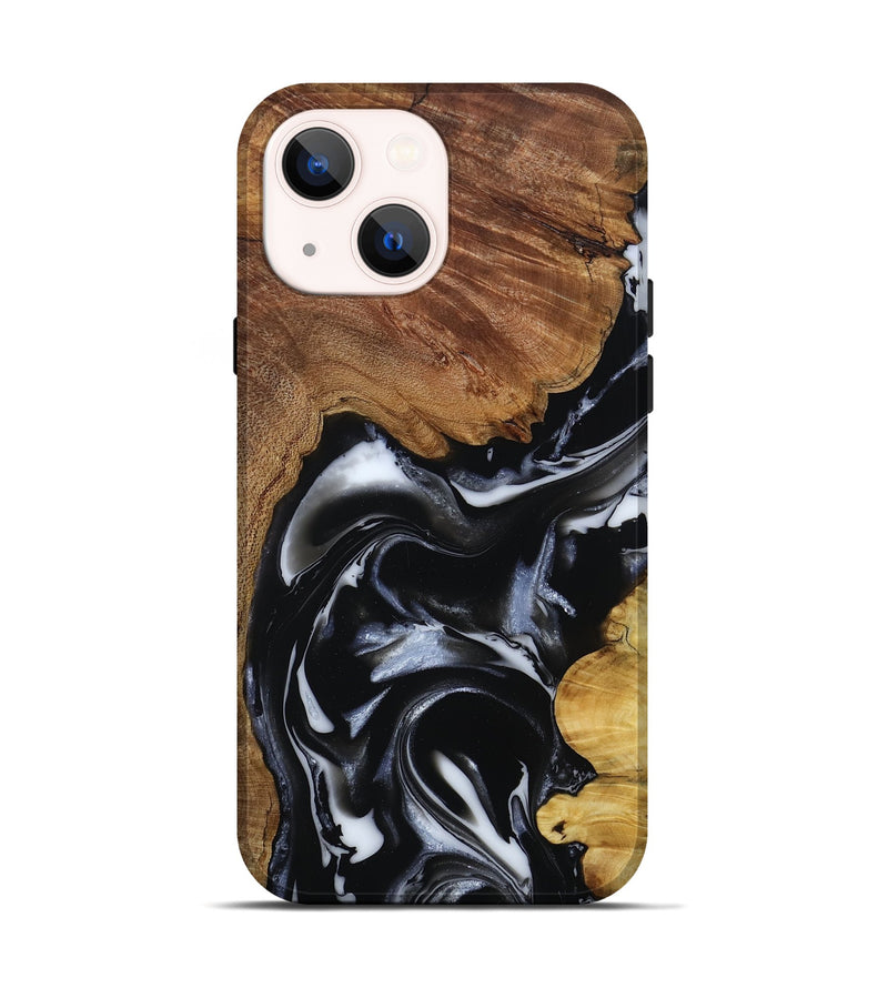 iPhone 14 Wood Live Edge Phone Case - Gail (Black & White, 808572)