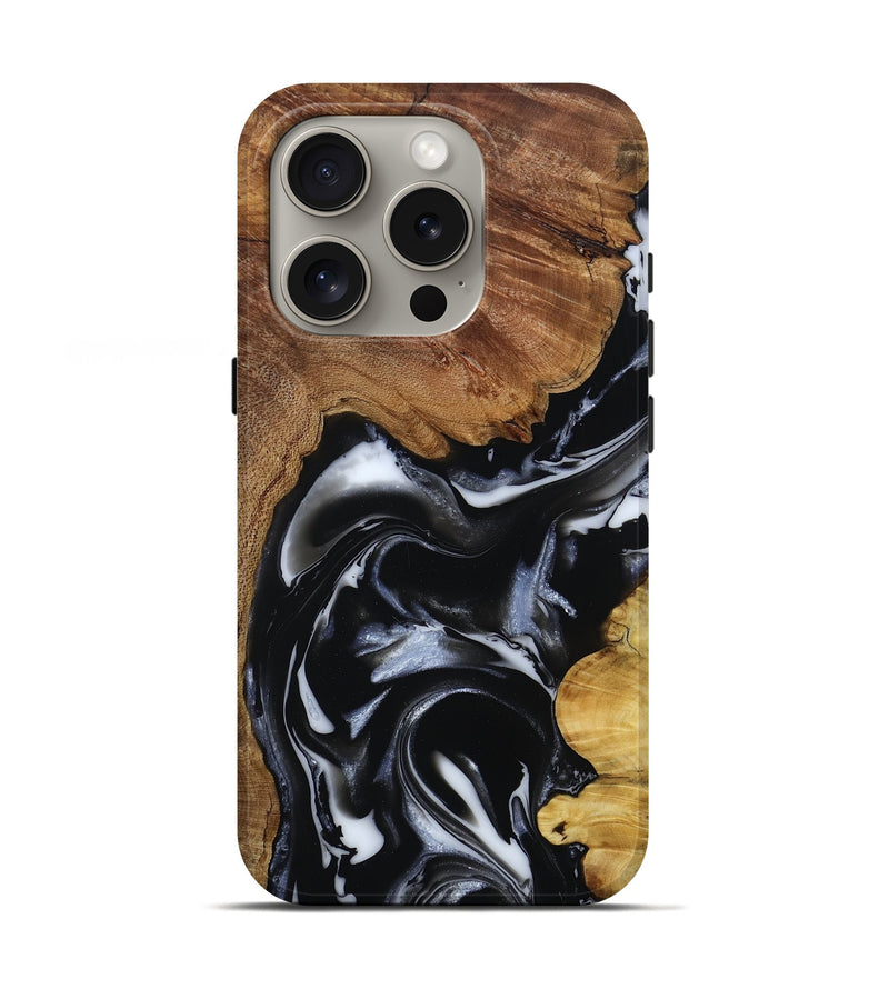 iPhone 16 Pro Wood Live Edge Phone Case - Gail (Black & White, 808572)