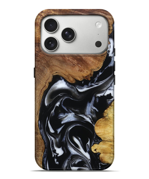 iPhone 17 Pro Max Wood Live Edge Phone Case - Gail (Black & White, 808572)