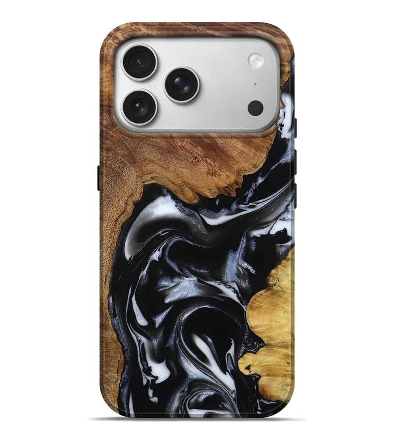 iPhone 17 Pro Max Wood Live Edge Phone Case - Gail (Black & White, 808572)