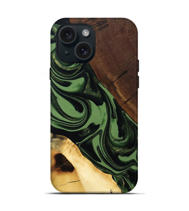 iPhone 15 Wood Live Edge Phone Case - Junius (Green, 808573)