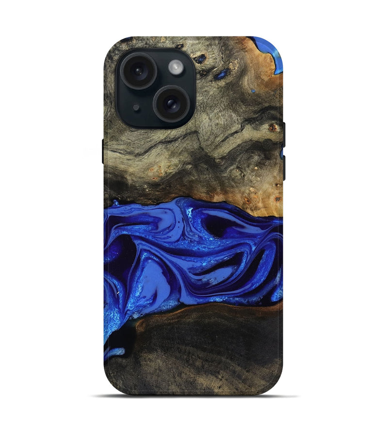 iPhone 15 Wood Live Edge Phone Case - Braden (Blue, 808580)