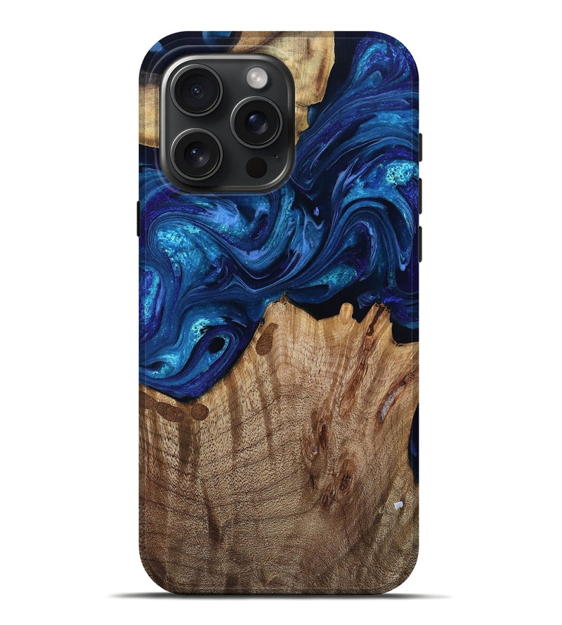 iPhone 16 Pro Max Wood Live Edge Phone Case - Julieta (Blue, 808587)