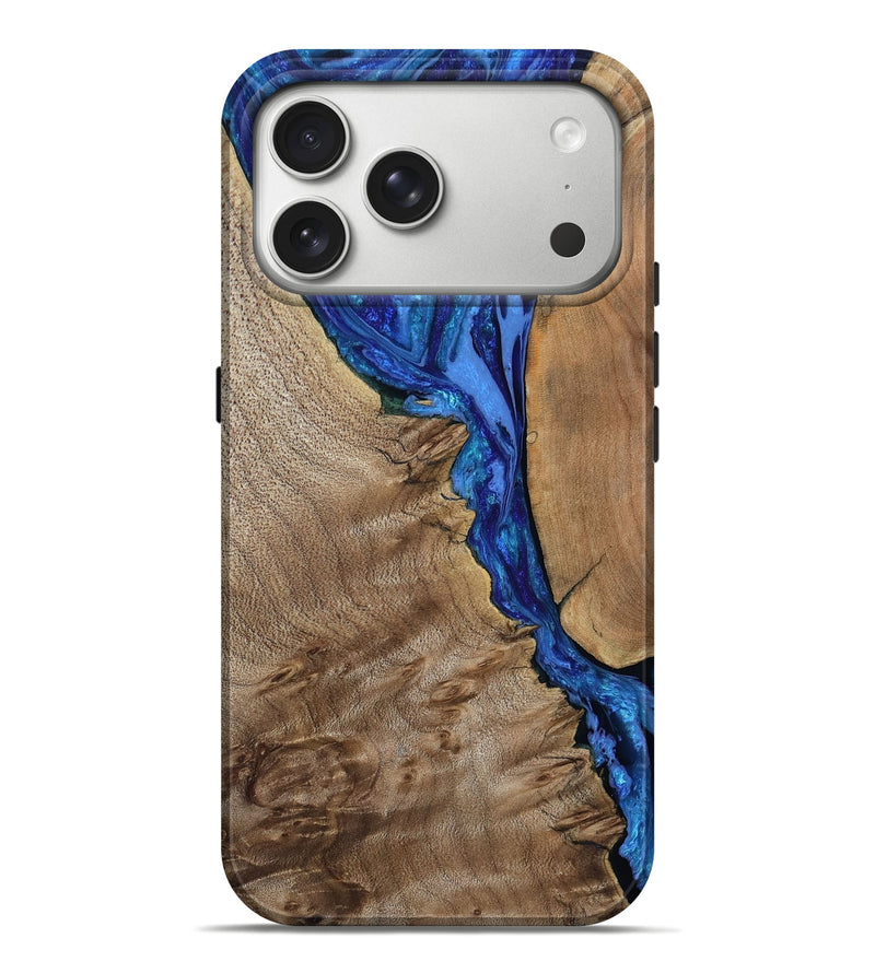 iPhone 17 Pro Max Wood Live Edge Phone Case - Camille (Blue, 808595)