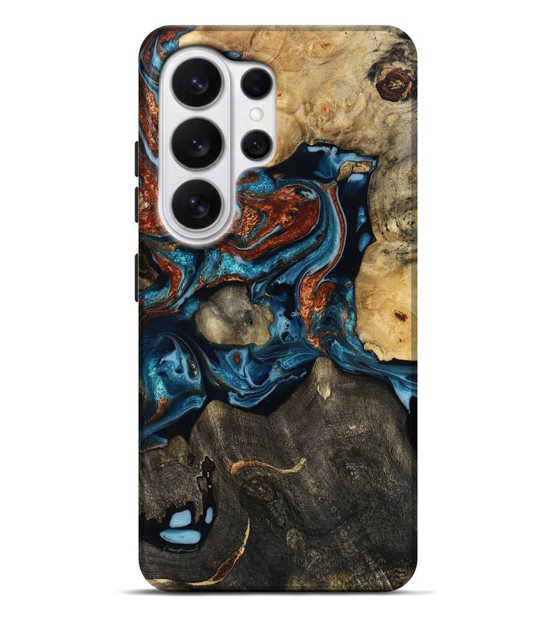 Galaxy S26 Ultra Wood Live Edge Phone Case - Leo (Teal & Gold, 808600)