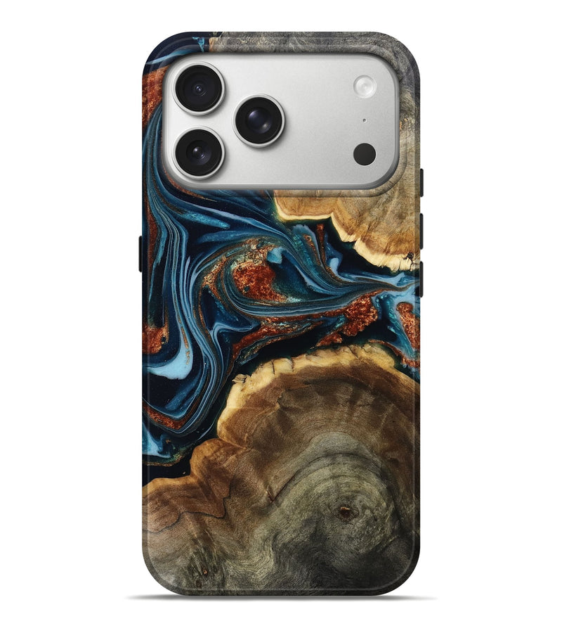 iPhone 17 Pro Max Wood Live Edge Phone Case - India (Teal & Gold, 808605)