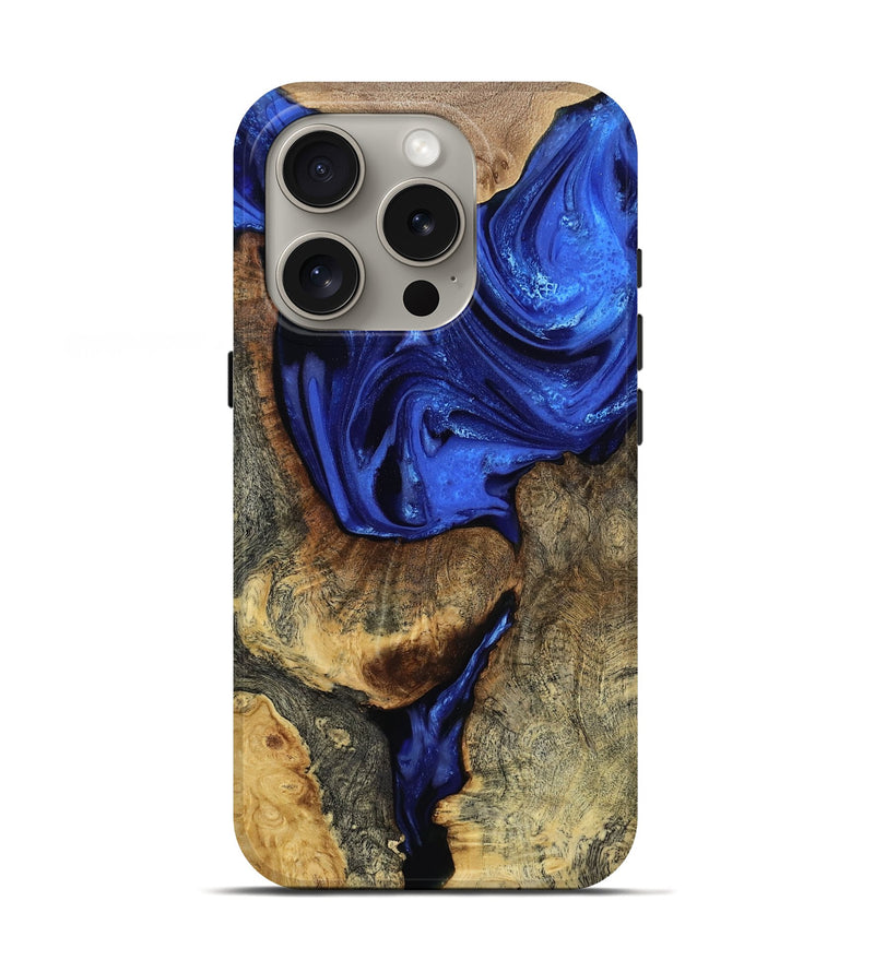 iPhone 16 Pro Wood Live Edge Phone Case - Alana (Blue, 808607)