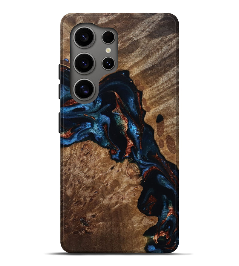 Galaxy S25 Ultra Wood Live Edge Phone Case - Joana (Teal & Gold, 808608)