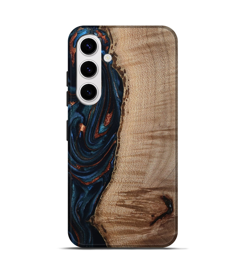 Galaxy S25 Wood Live Edge Phone Case - Calvin (Teal & Gold, 808625)
