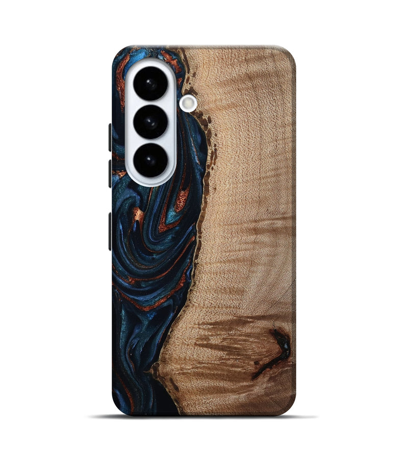Galaxy S26 Wood Live Edge Phone Case - Calvin (Teal & Gold, 808625)