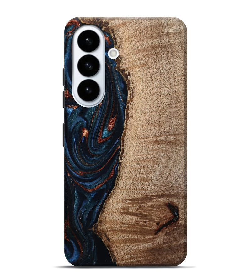 Galaxy S26 Plus Wood Live Edge Phone Case - Calvin (Teal & Gold, 808625)