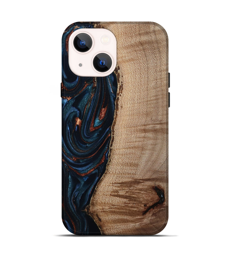 iPhone 14 Wood Live Edge Phone Case - Calvin (Teal & Gold, 808625)