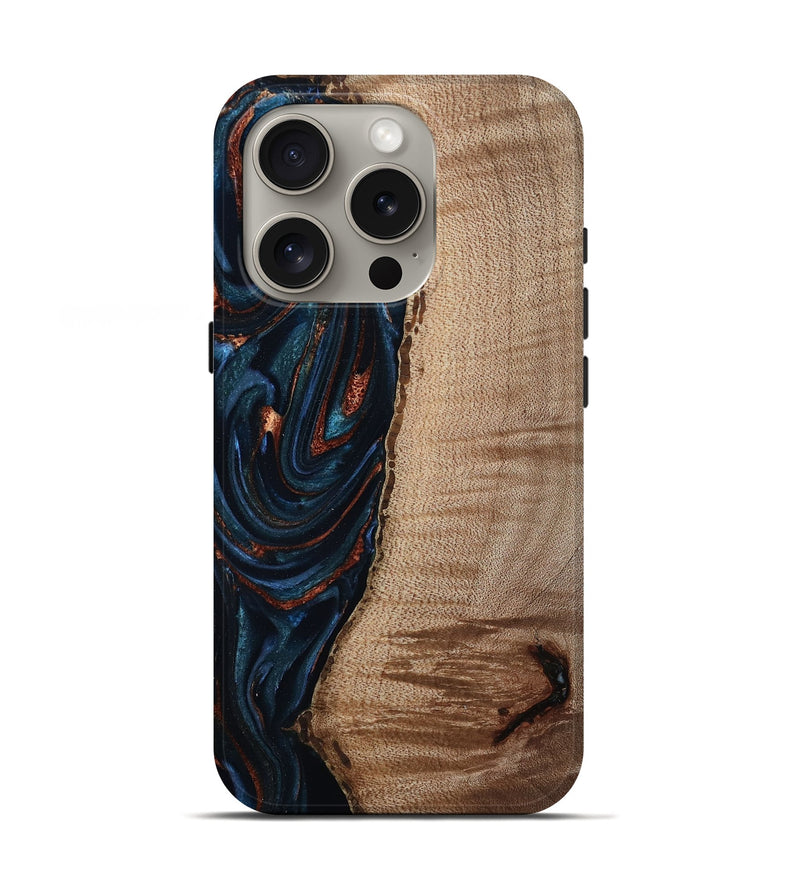 iPhone 16 Pro Wood Live Edge Phone Case - Calvin (Teal & Gold, 808625)