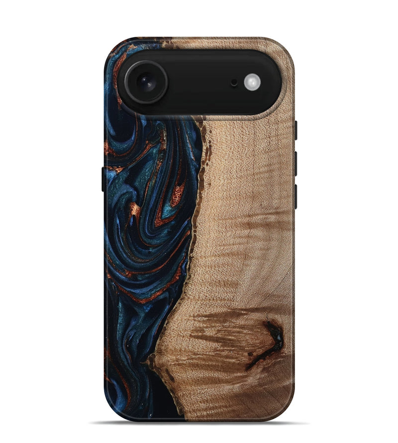 iPhone 17 Air Wood Live Edge Phone Case - Calvin (Teal & Gold, 808625)