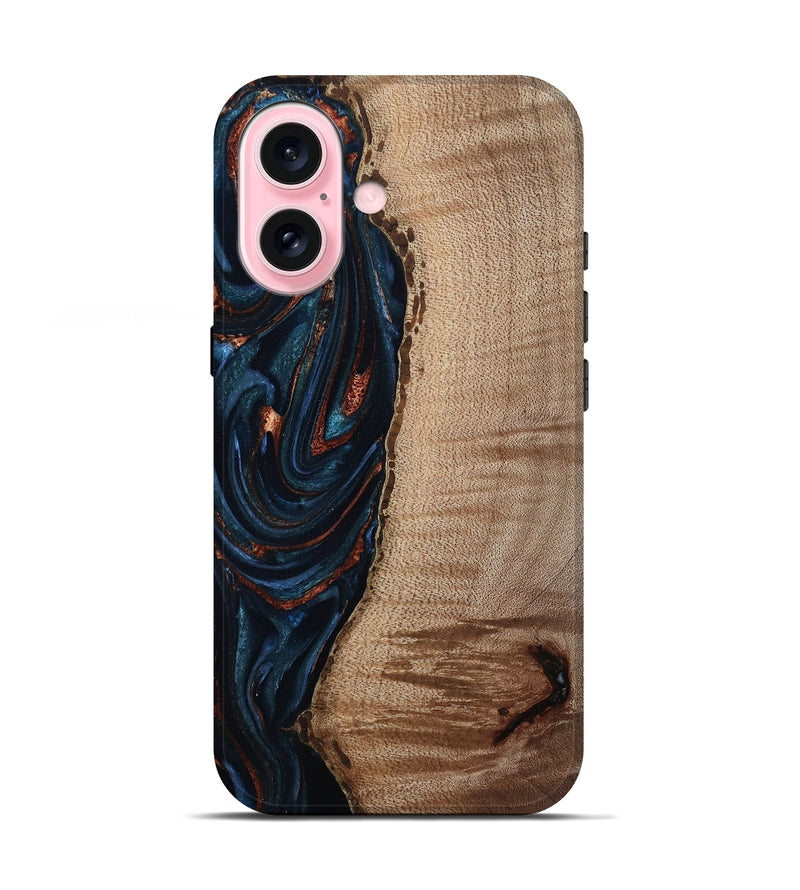 iPhone 17 Wood Live Edge Phone Case - Calvin (Teal & Gold, 808625)