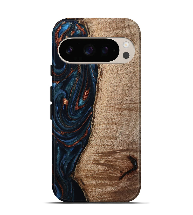 Pixel 10 Pro Wood Live Edge Phone Case - Calvin (Teal & Gold, 808625)