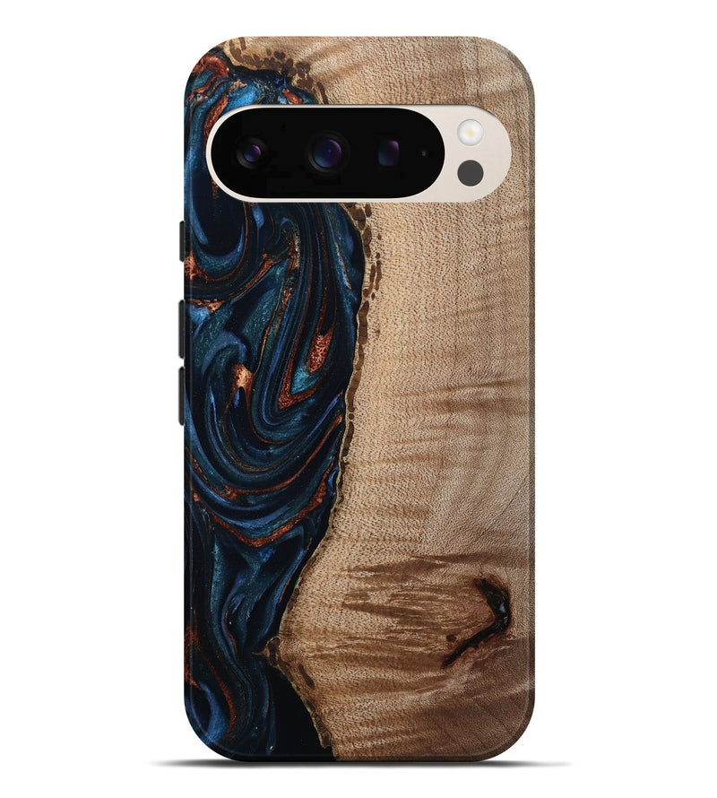 Pixel 10 Pro XL Wood Live Edge Phone Case - Calvin (Teal & Gold, 808625)