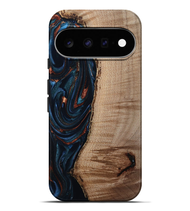 Pixel 11 Pro XL Wood Live Edge Phone Case - Calvin (Teal & Gold, 808625)