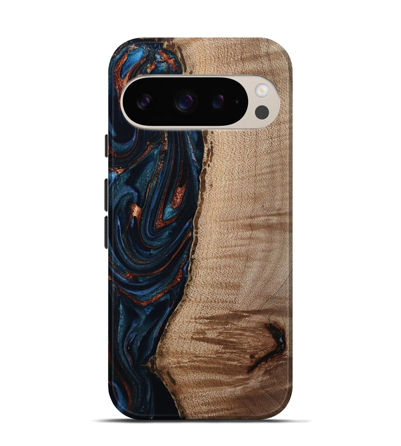 Pixel 9 Pro Wood Live Edge Phone Case - Calvin (Teal & Gold, 808625)