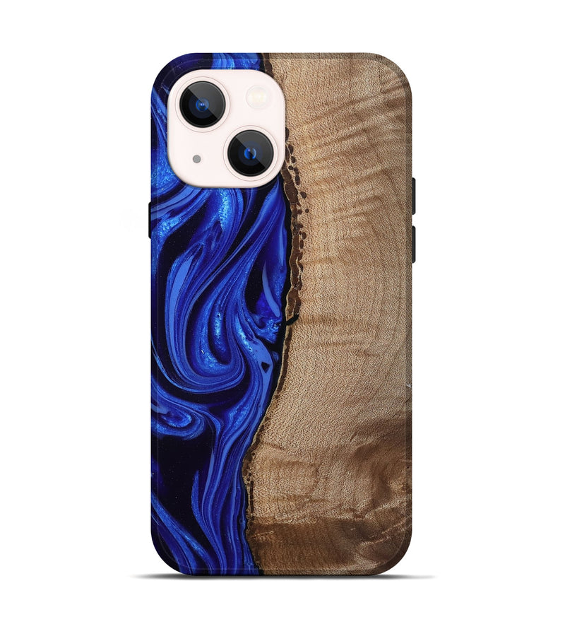 iPhone 14 Wood Live Edge Phone Case - Morgan (Blue, 808626)