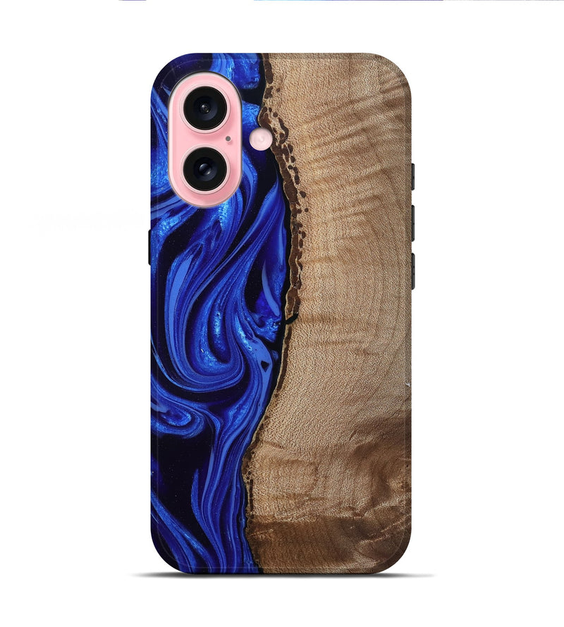 iPhone 16 Wood Live Edge Phone Case - Morgan (Blue, 808626)