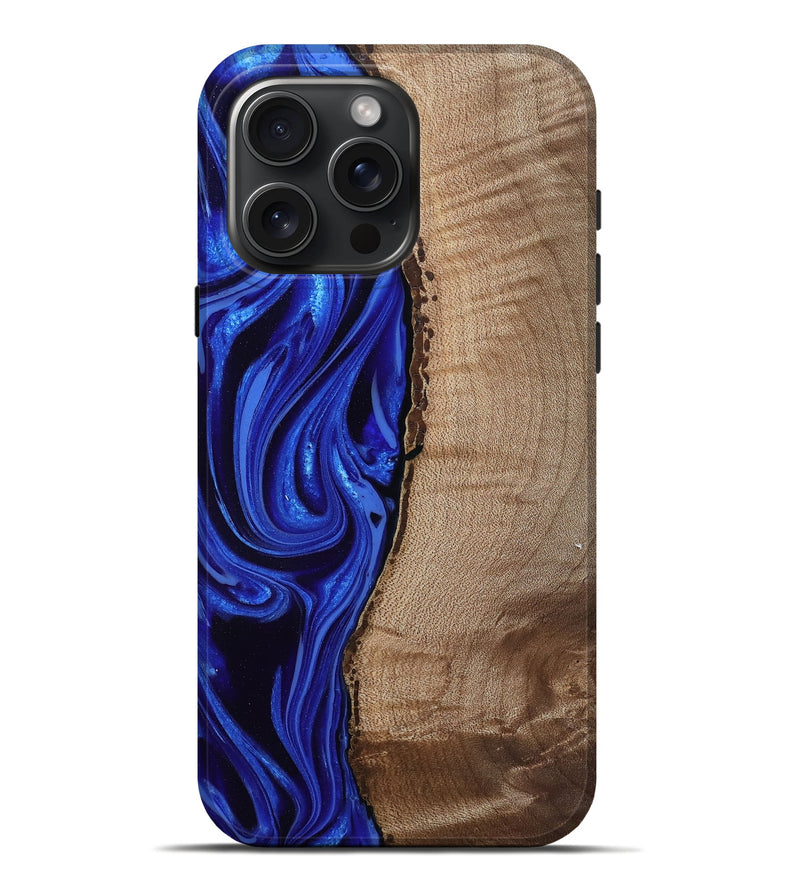 iPhone 16 Pro Max Wood Live Edge Phone Case - Morgan (Blue, 808626)