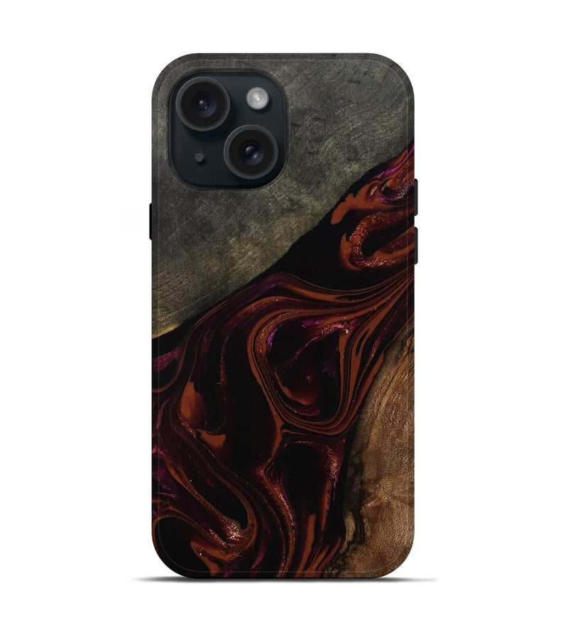 iPhone 15 Wood Live Edge Phone Case - Hassan (Red, 808631)
