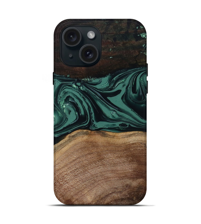 iPhone 15 Wood Live Edge Phone Case - Shauna (Green, 808636)