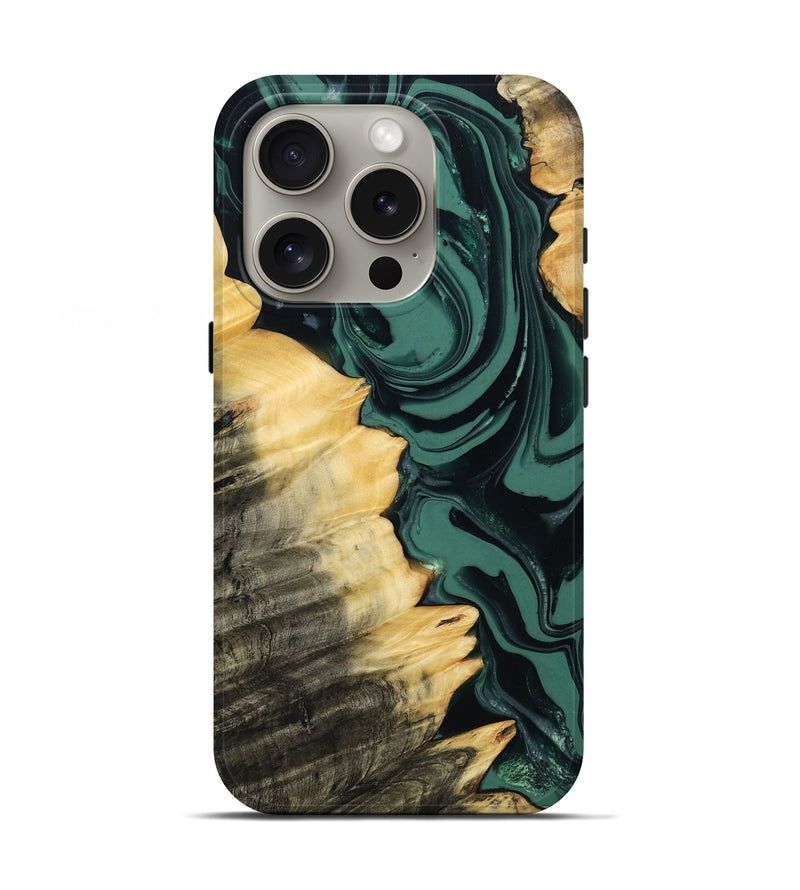 iPhone 16 Pro Wood Live Edge Phone Case - Shianne (Green, 808644)