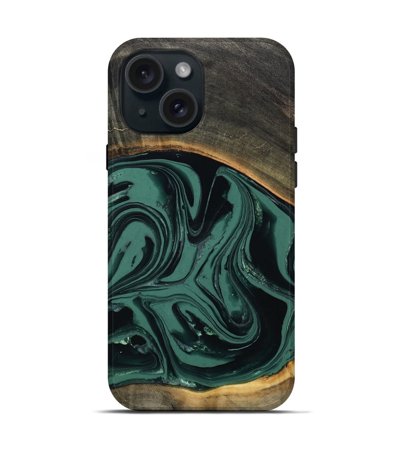 iPhone 15 Wood Live Edge Phone Case - Zen (Green, 808645)