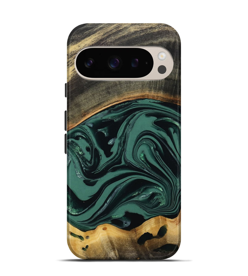 Pixel 9 Wood Live Edge Phone Case - Azael (Green, 808647)