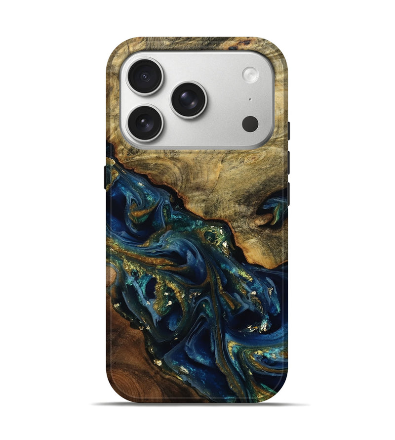 iPhone 17 Pro Wood Live Edge Phone Case - Karri (Teal & Gold, 808650)
