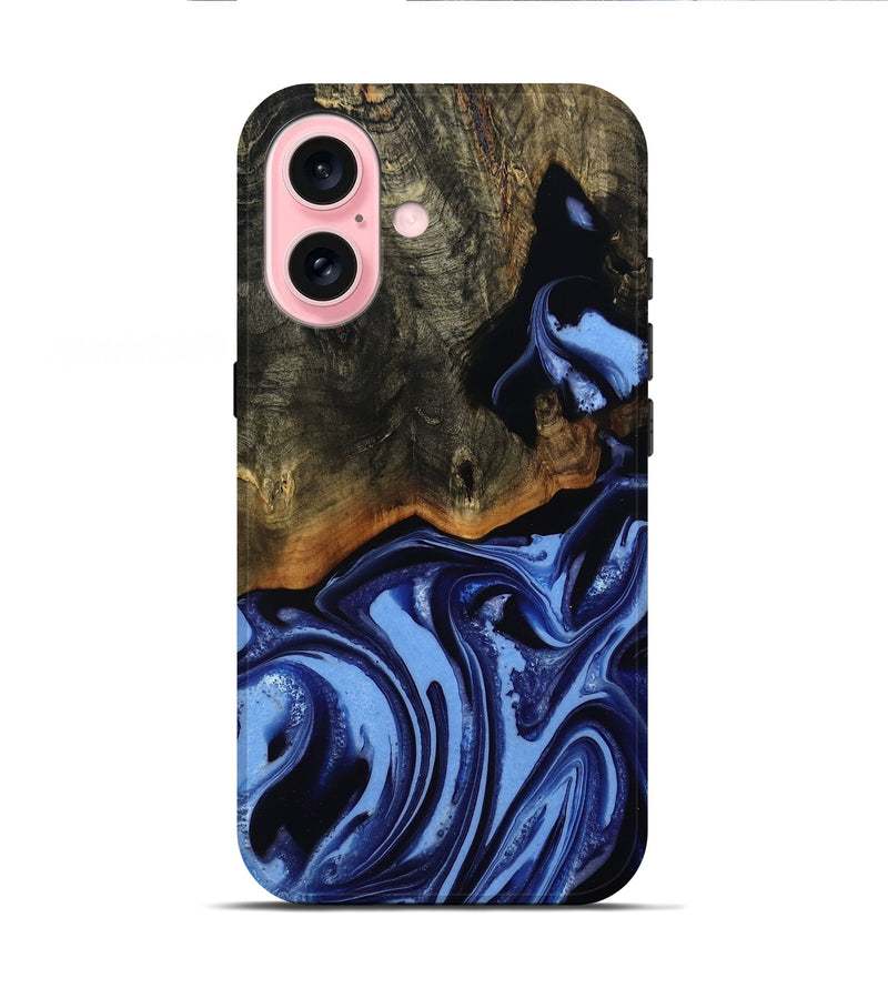 iPhone 16 Wood Live Edge Phone Case - Alvin (Blue, 808651)