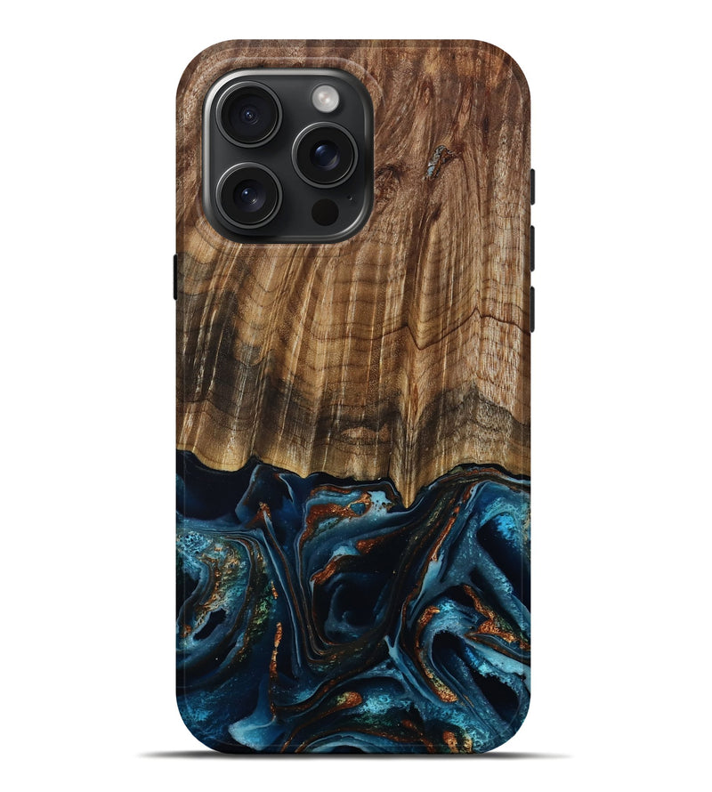 iPhone 16 Pro Max Wood Live Edge Phone Case - Westyn (Teal & Gold, 808672)