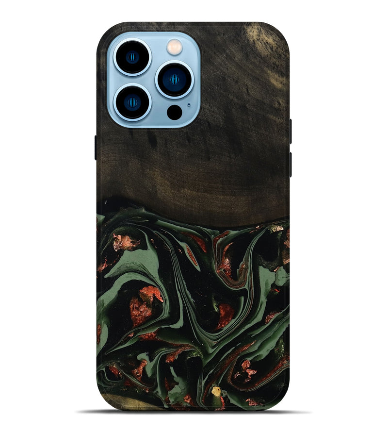 iPhone 14 Pro Max Wood Live Edge Phone Case - Mollie (Green, 808673)