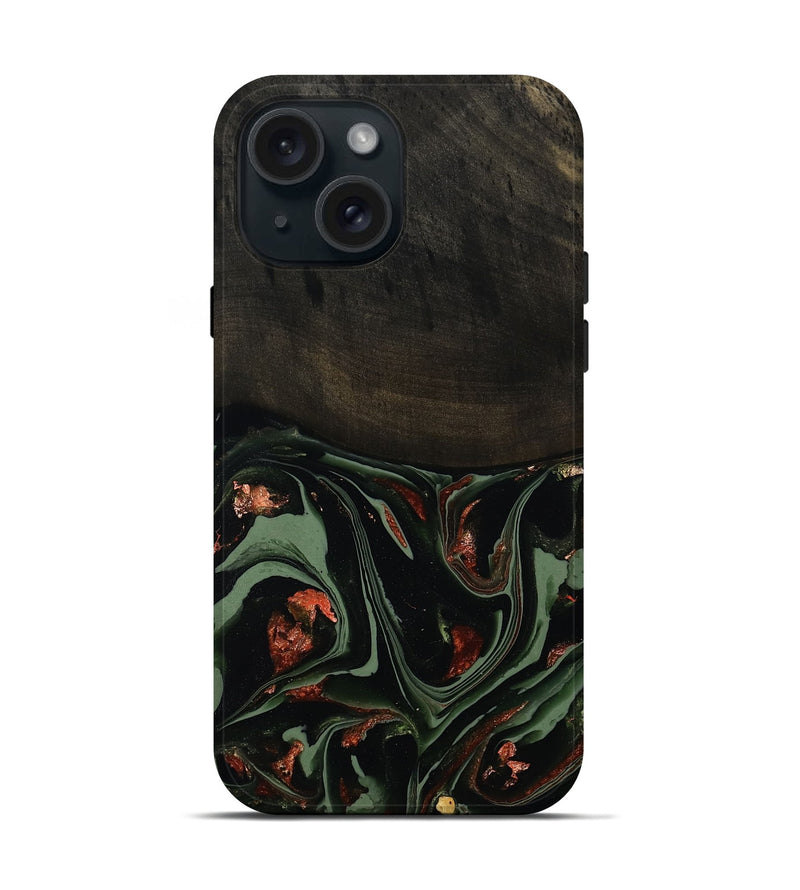 iPhone 15 Wood Live Edge Phone Case - Mollie (Green, 808673)