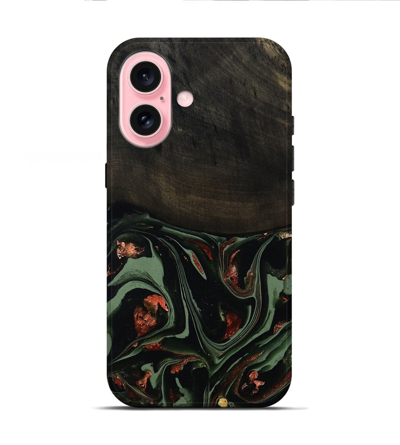 iPhone 16 Wood Live Edge Phone Case - Mollie (Green, 808673)