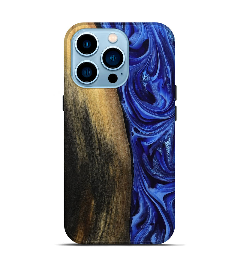 iPhone 14 Pro Wood Live Edge Phone Case - Zachery (Blue, 808675)