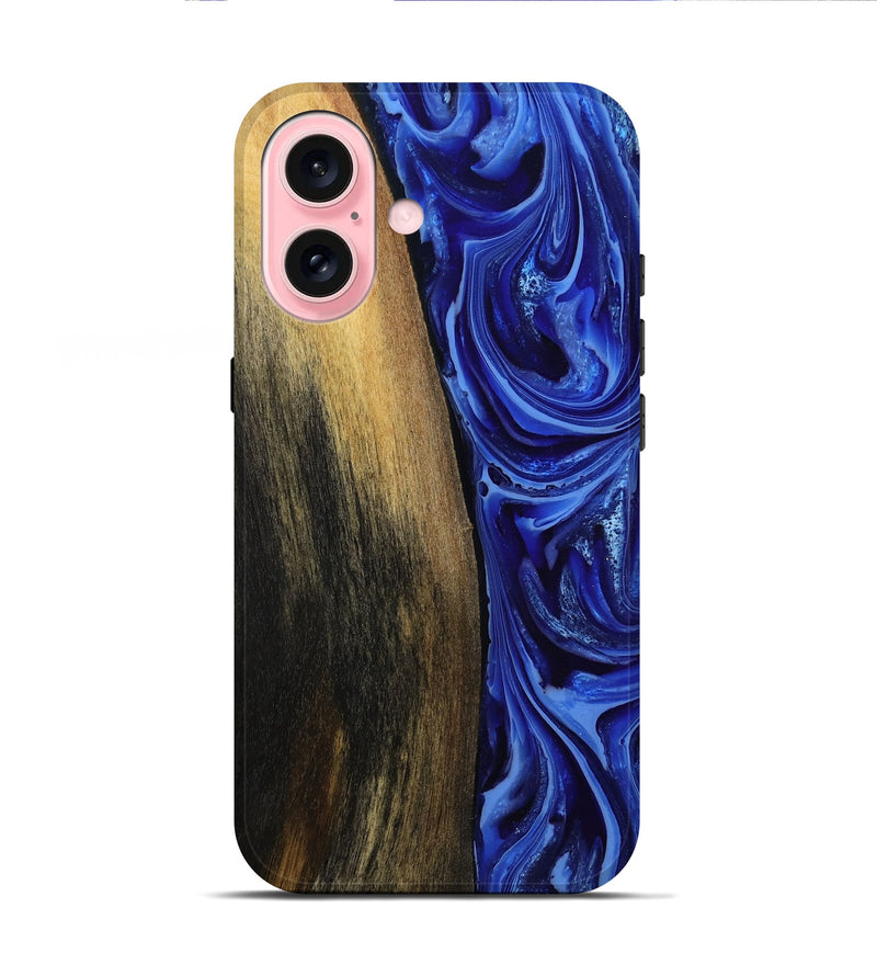 iPhone 16 Wood Live Edge Phone Case - Zachery (Blue, 808675)